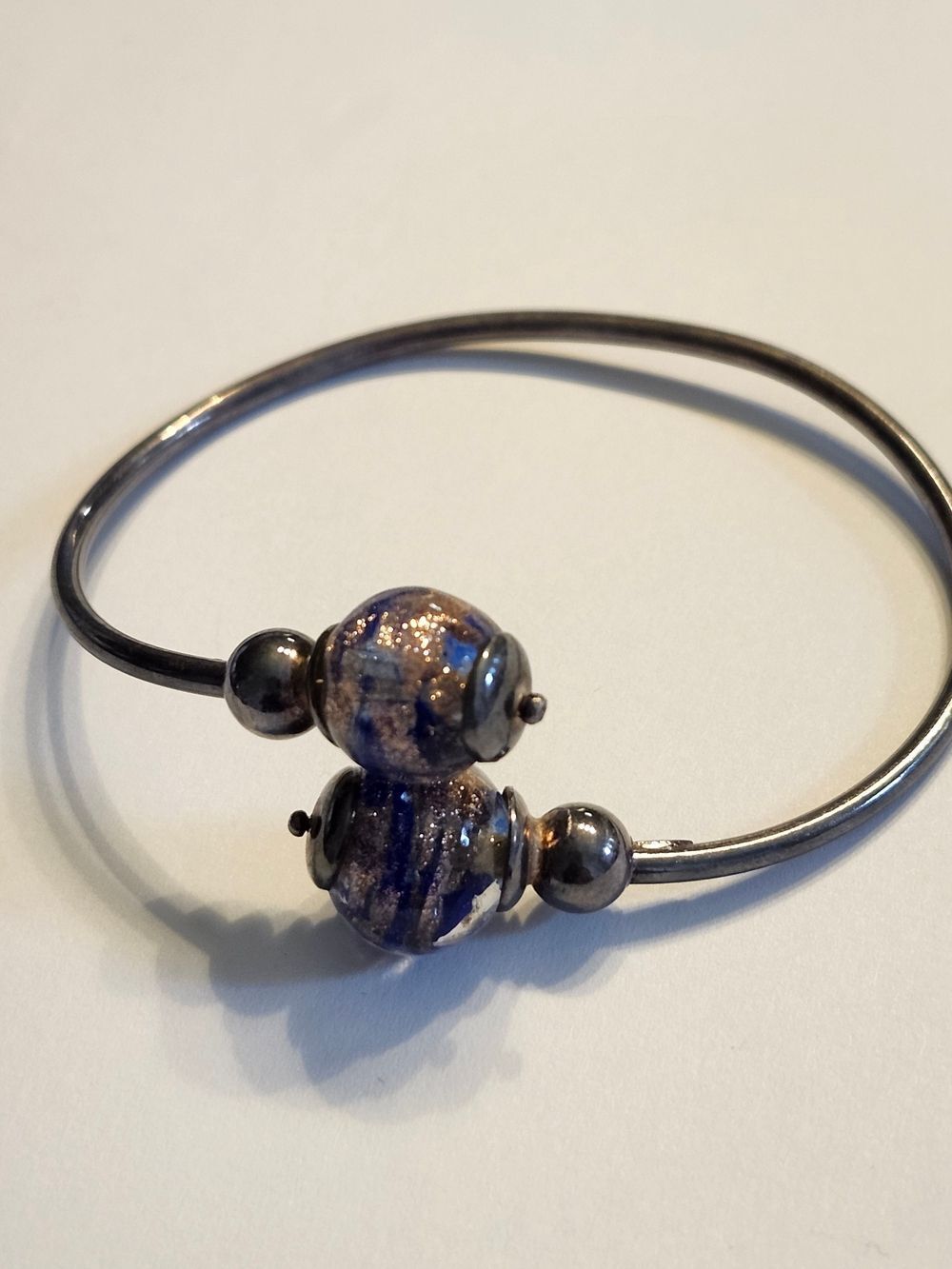 Sterling Silver Plated Bypass Bracelet Blue Glass Bead Bangle